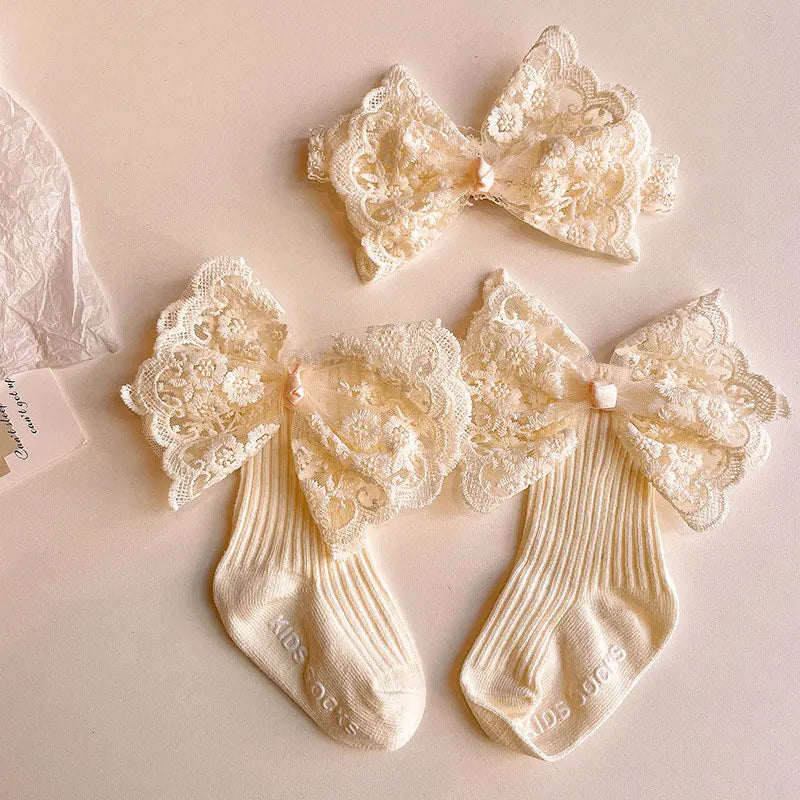 2Pcs Baby Bow Headband Socks Set