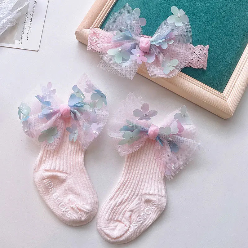 2Pcs Baby Bow Headband Socks Set