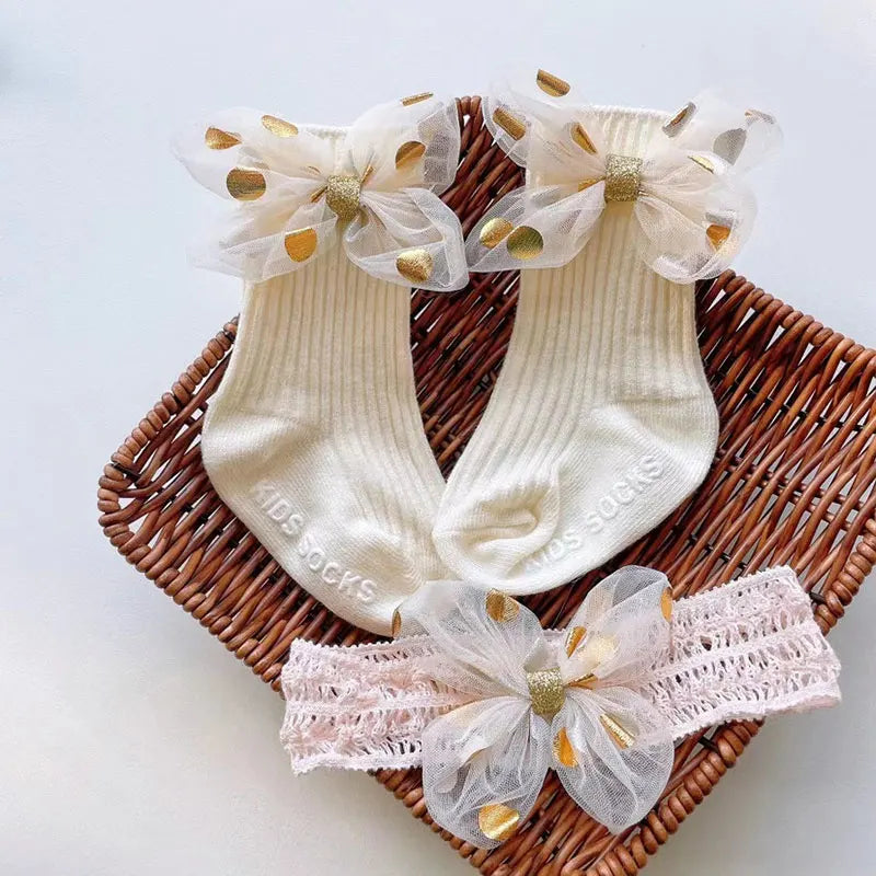 2Pcs Baby Bow Headband Socks Set