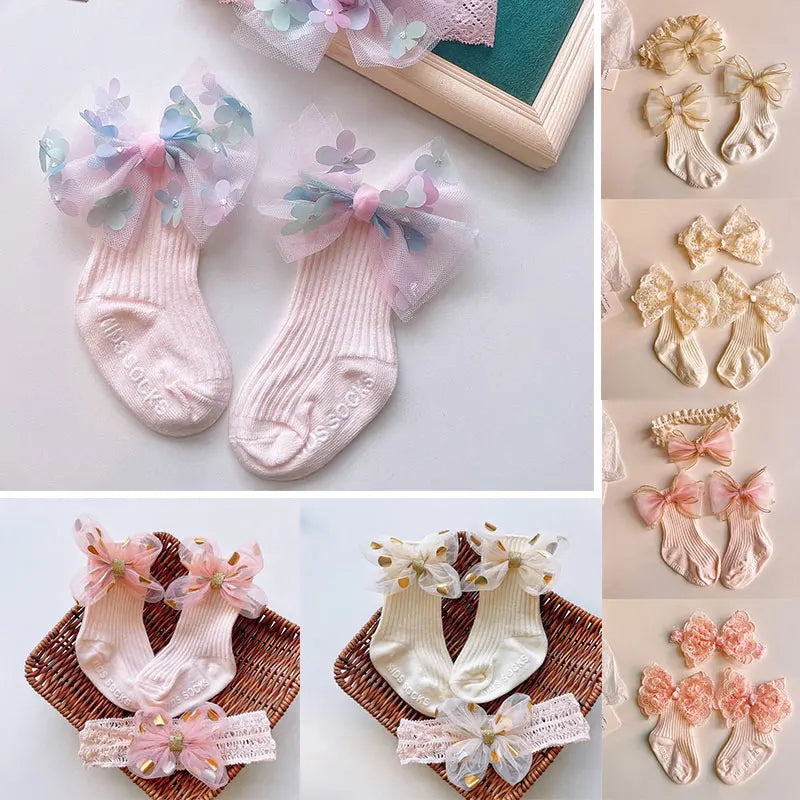 2Pcs Baby Bow Headband Socks Set